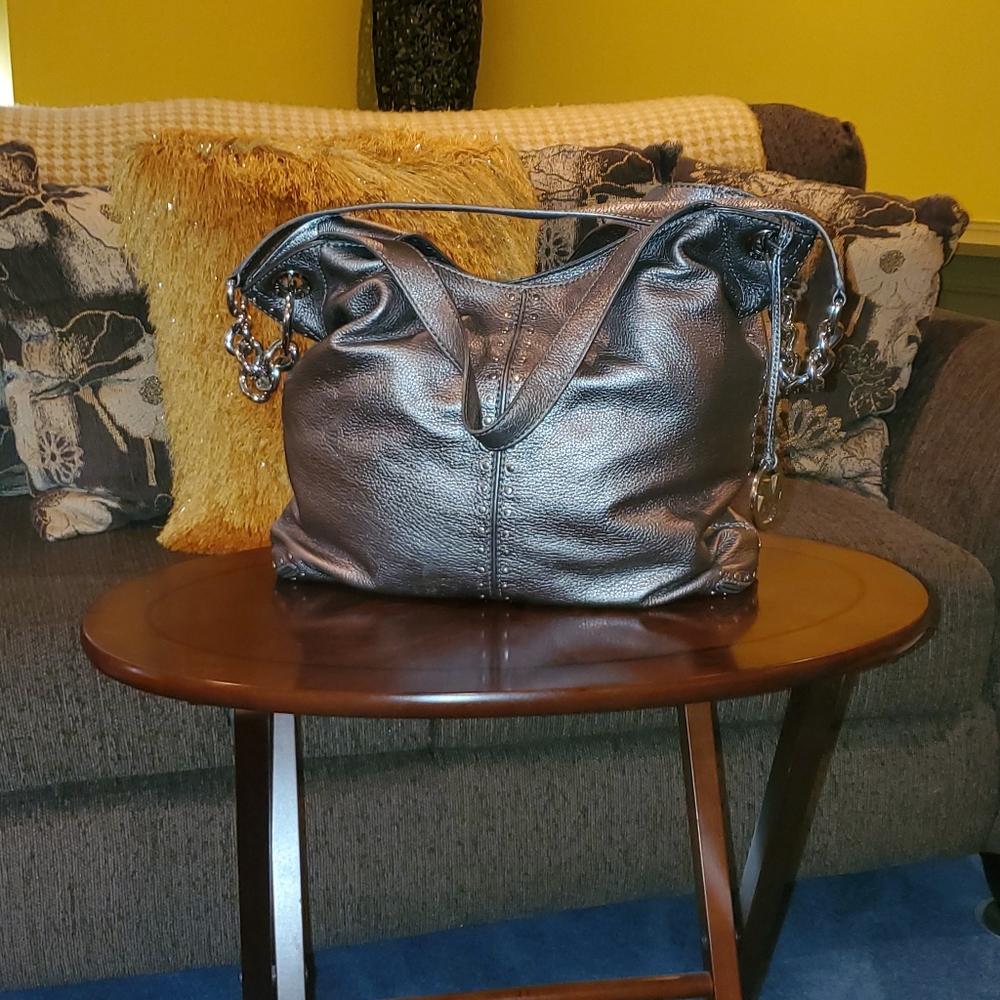Micheal Kors L Silver Letter Hobo Bag